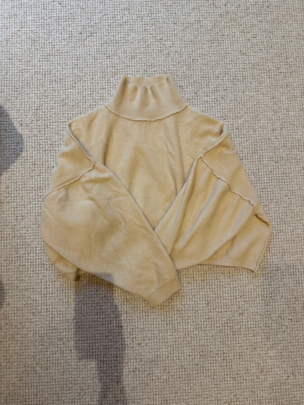 Free People Beige Turtleneck Balloon Sleeve Sweater
